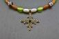 Preview: Keltische Fibelkette mit keltischem Kreuz, Horn und Knochen Perlen