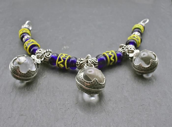 Gotland Fibelkette in Silber mit Wikinger Perlen in blau