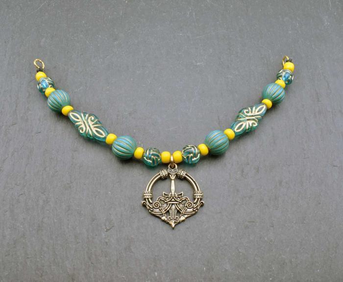 Haithabu Fibelkette im Wikinger-Stil in Türkis und gelb