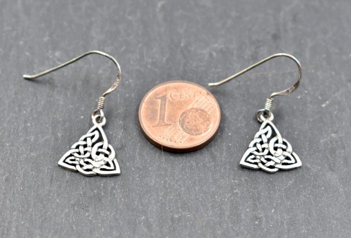 Keltische Knoten-Ohrringe aus 925er-Silber mit 1Cent zum Größenvergleich