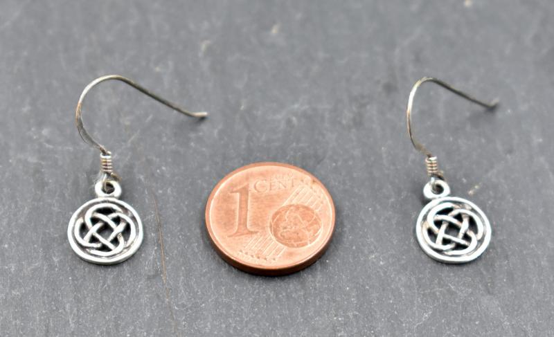 Keltische Knoten-Ohrringe in 925 Silber mit 1 Cent zum Größenvergleich