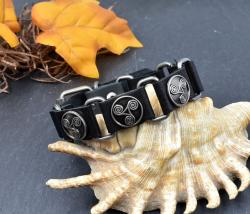 Triskelen Armband aus Leder in schwarz und silber